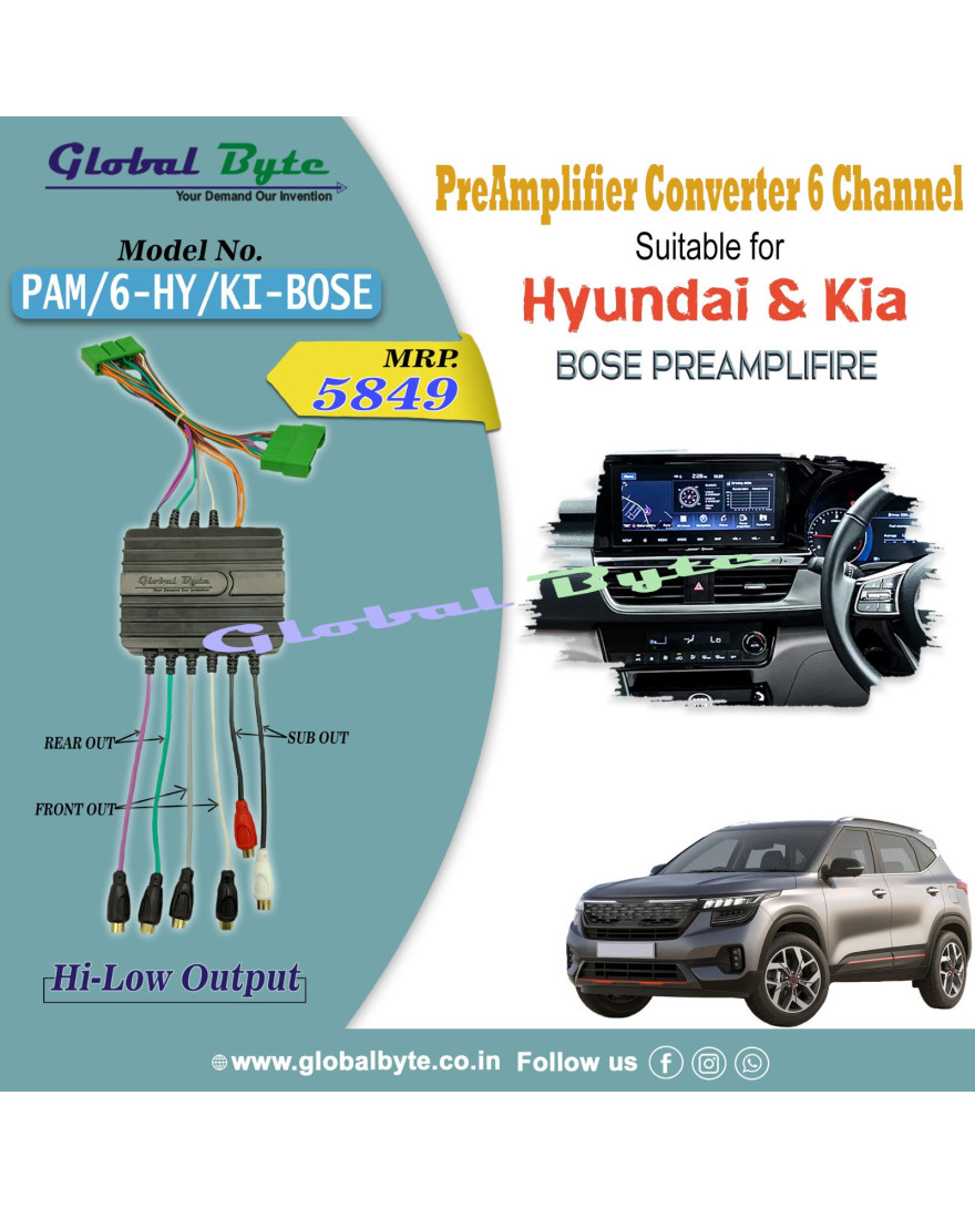 Global Byte PreAmplifier Converter 6 Channel Suitable for Hyundai And Kia Bose Amplifire | PAM/6-HY/KI-BOSE